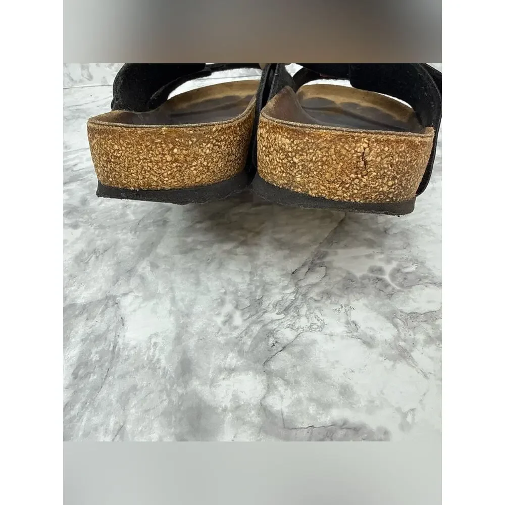 BIRKENSTOCK Arizona Men's Sz 10 Black Leather Two-Strap Sandals Cork Footbed